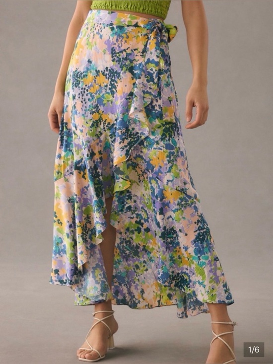 Anthropologie Dresses & Skirts - NWOT Anthropologie Maeve Wrap Ruffled Midi Skirt (Blue Floral) // Size XL